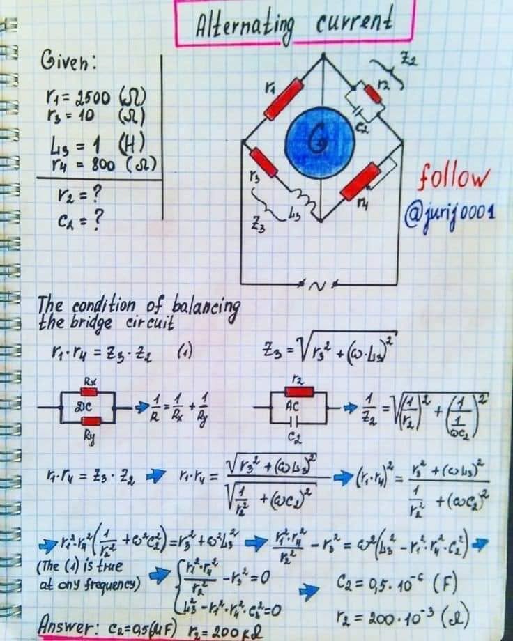 ចរន្តឆ្លាស់ (Alternating current) – hand-drawn physics notebook page by Yuri Kovalenok